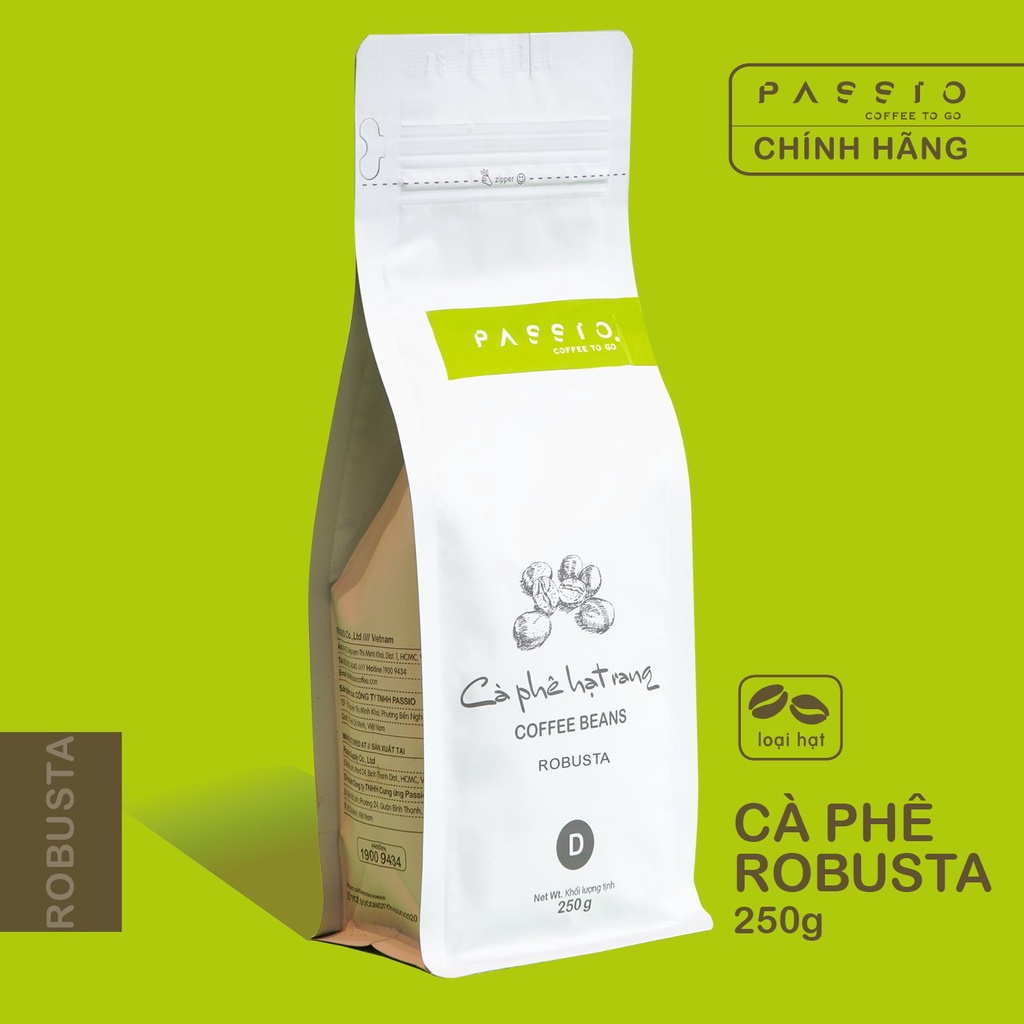 Cà phê Robusta dạng Hạt nguyên chất 100% rang mộc - Passio Coffee