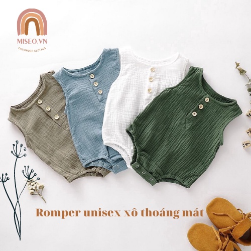Áo liền quần bodysuit đùi romper unisex vải xô Muslin cao cấp cho bé trai bé gái