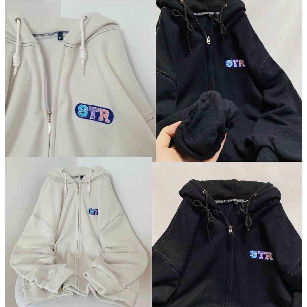 Áo Khoác Hoodie Nỉ Nam Nữ Form Rộng Thêu Logo Str Khóa Kéo Unisex