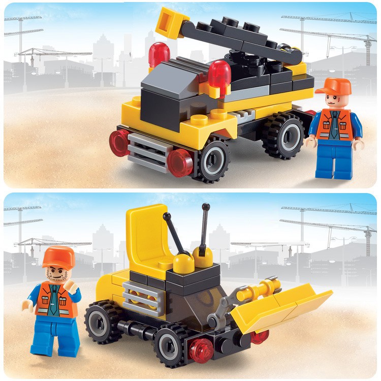 Bộ 8 kiểu xe công trình trò chơi mô hình lắp ráp thông minh phát triển trí tuệ mảnh nhỏ 3-6 tuổi