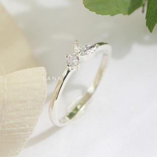 Nhẫn mặt đá vuông đính đá hạt thóc to nhỏ BẠC S925 LANN R193