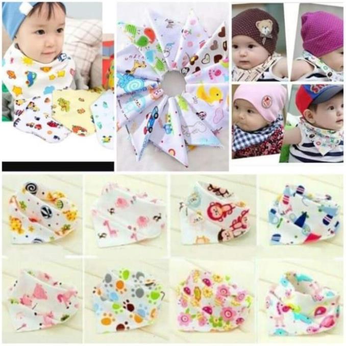 Sét 10 khăn yếm tam giác cotton  2 lớp có cúc bấm ( hàng loại 1)