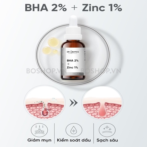 Serum BHA 2% + Zinc 1% DrCeutics Tẩy Tế Bào Chết Hóa Học Giảm Mụn 30ml