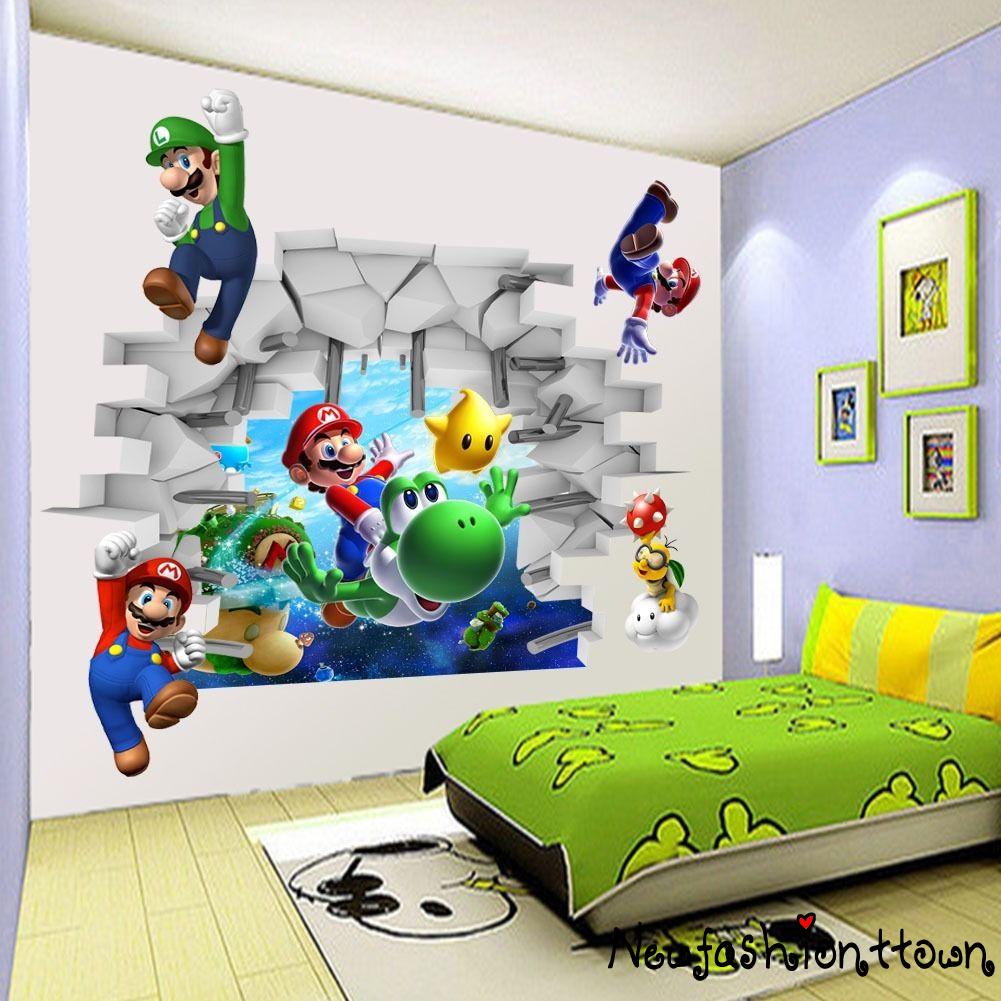 Sticker Dán Tường Họa Tiết Game Super Mario Bros 3D Dễ Dàng Tháo Gỡ