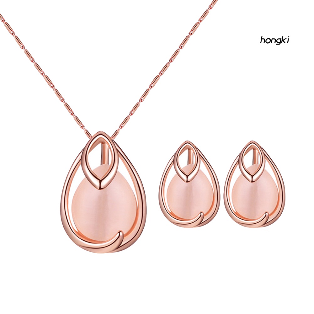 Set Vòng cổ + Bông Tai Đính Đá Opal Hình Giọt Nước