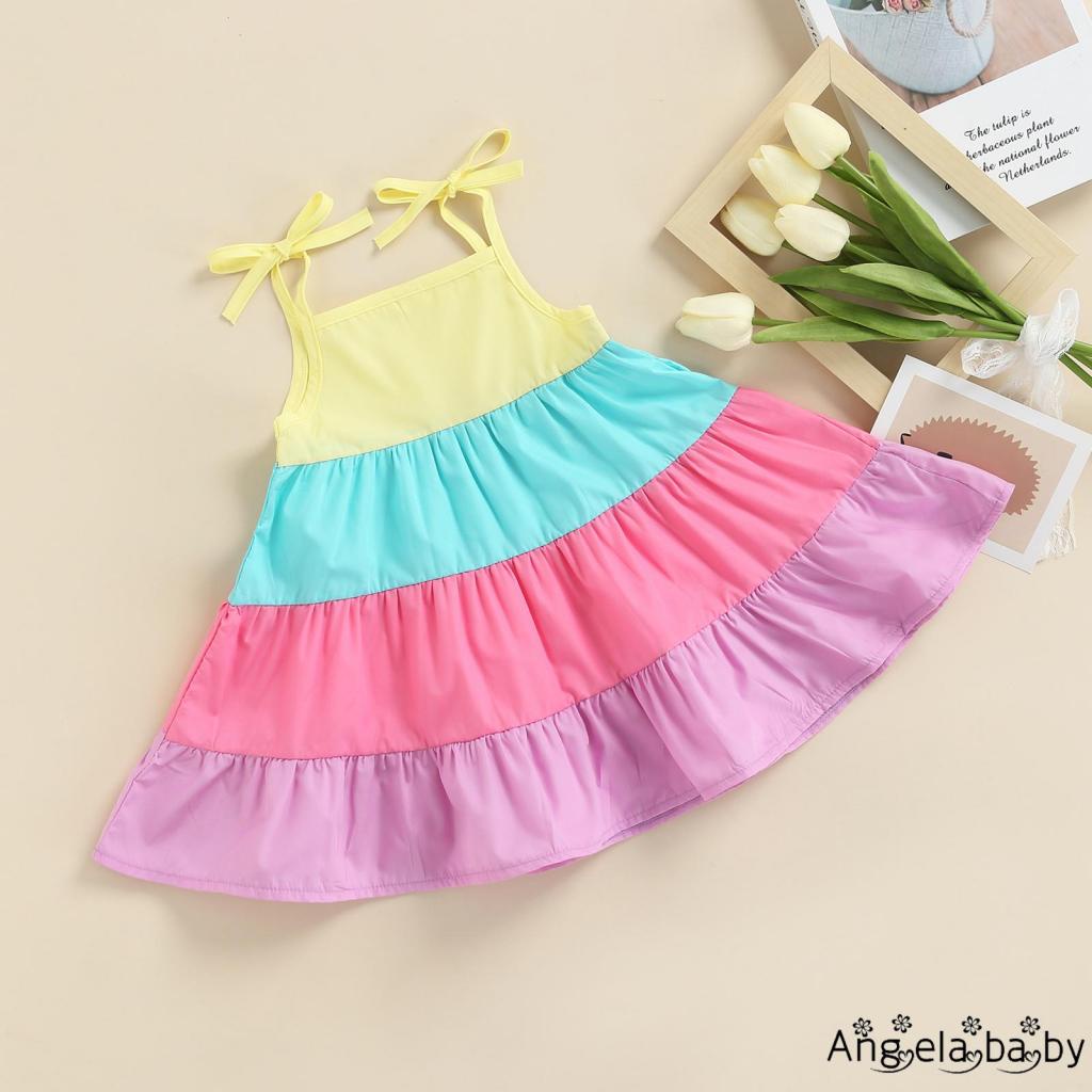 Đầm Công Chúa Không Tay Hai Dây Màu Sắc Tương Phản Thời Trang Mùa Hè Cho Bé Gái 6 Tháng - 3 Tuổi