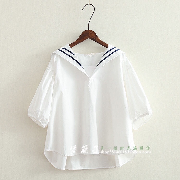 Áo Sơ Mi Tay Ngắn Cổ Thủy Thủ Dáng Rộng Phong Cách Preppy Mẫu Mới 2022 Thời Trang Xuân Hè Cho Nữ