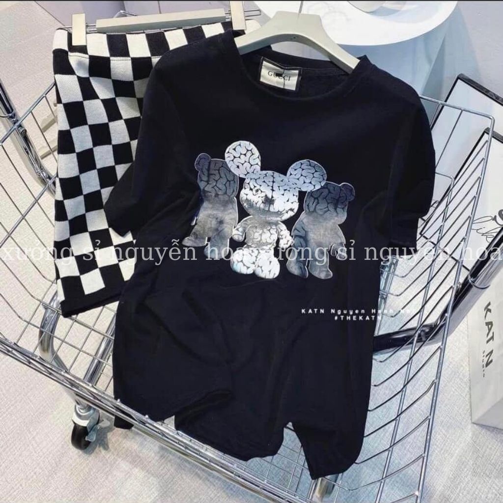 Áo thun tay lỡ dáng rộng in gấu Rugal 5d form unisex nam nữ mặc được màu đen cá tính năng động Xưởng Sỉ Nguyễn Hoa