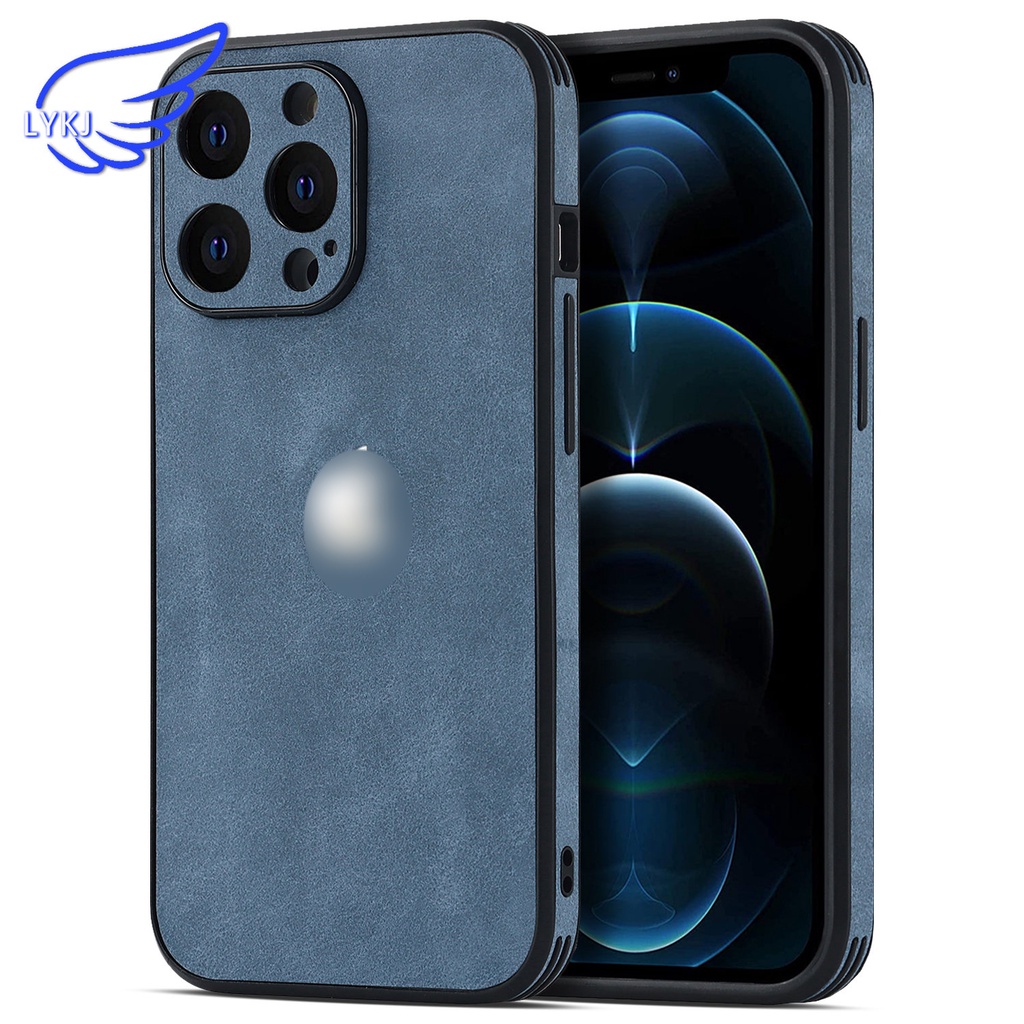 Ốp Điện Thoại Da Màu Trơn Chống Sốc In Logo Thời Trang Cho iPhone 12 13 pro 11 pro max xs xr xsmax