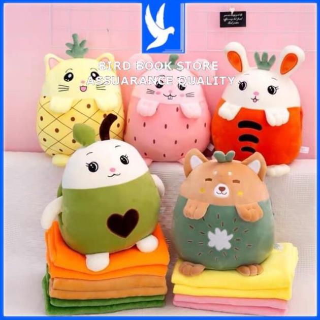 Bộ chăn gối hoa quả ,chăn gối văn phòng 2 trong 1 chất liệu vải nhung mềm mịn Bird book Bird book