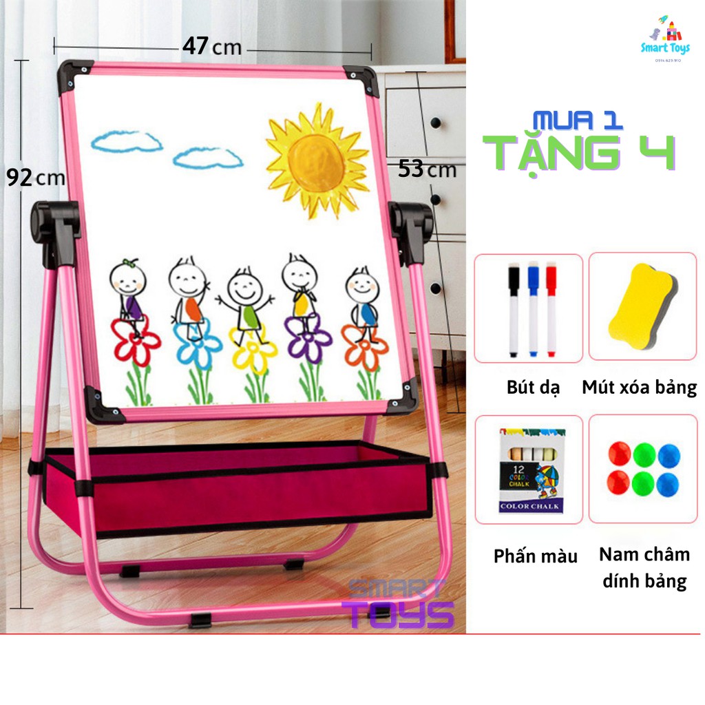 Bảng Flipchart cho bé có 2 mặt, xoay 360 độ, điều chỉnh chiều cao, mặt có từ tính, chống lóa