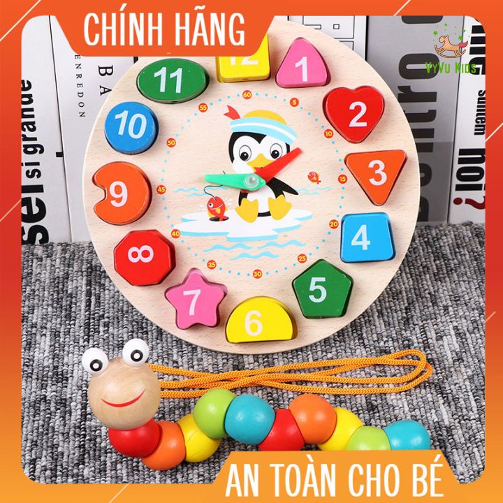 Combo 7 đồ chơi phát triển trí tuệ, Đồ chơi gỗ thông minh cho bé - giáo cụ Montessori đàn gỗ, thả hình khối VyVu Kids