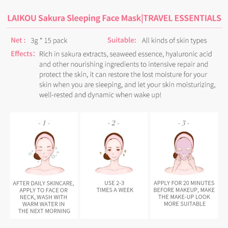15Pcs Sakura Sleeping Mask Set No-wash Moisturizing Soothing Face Mask Skin Care | BigBuy360 - bigbuy360.vn