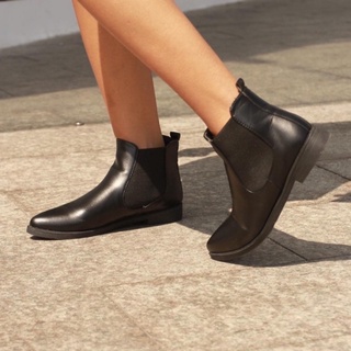 Boot da có cổ gót thấp juju boots | flanh