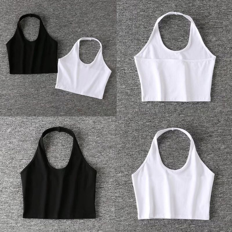 Áo Croptop Sát Nách Cổ Tròn Khoét Sâu Màu Sắc Đơn Giản Cho Nữ