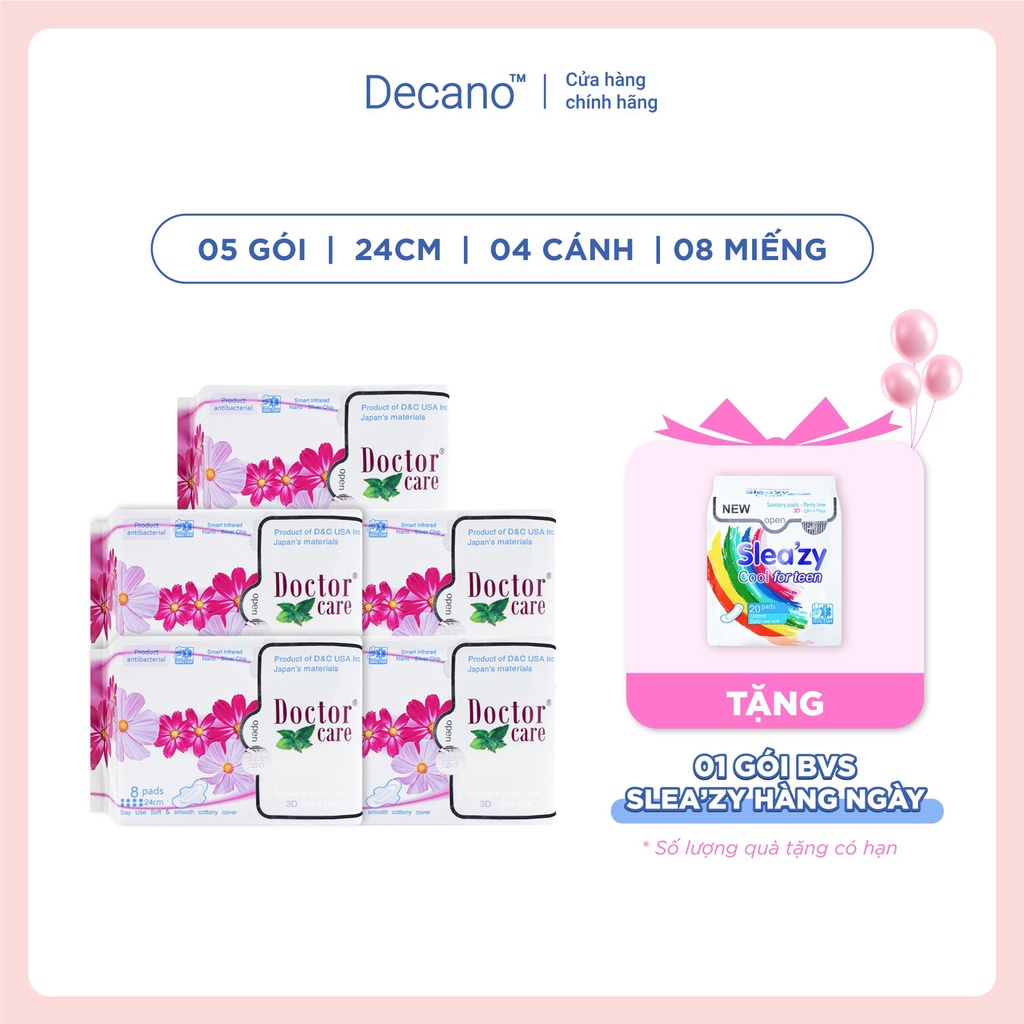 Combo 5 gói băng vệ sinh thảo dược Doctor Care ban ngày 24cm Decano Store