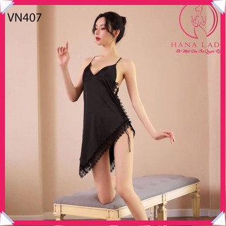Váy ngủ lụa phối ren chéo tà cao cấp VN407