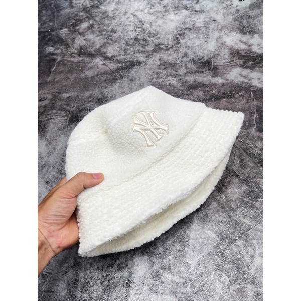 [ẢNH THẬT] Mũ Tròn MLB LÔNG Trắng BUCKET unisex N/Y Fleece cap, Nón thời trang cá tính
