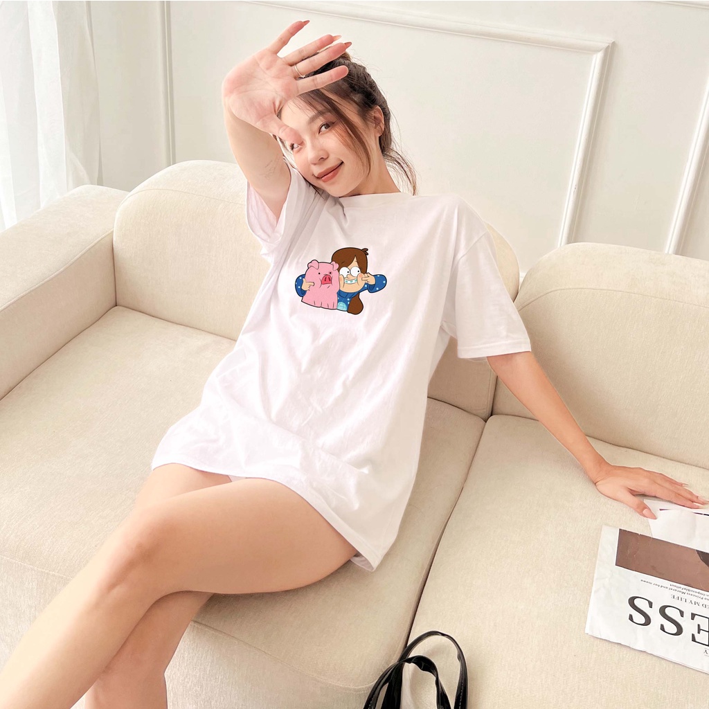 Áo thun unisex hoạt hình GRAVITY FALLS vải cotton oversize tay lỡ form rộng