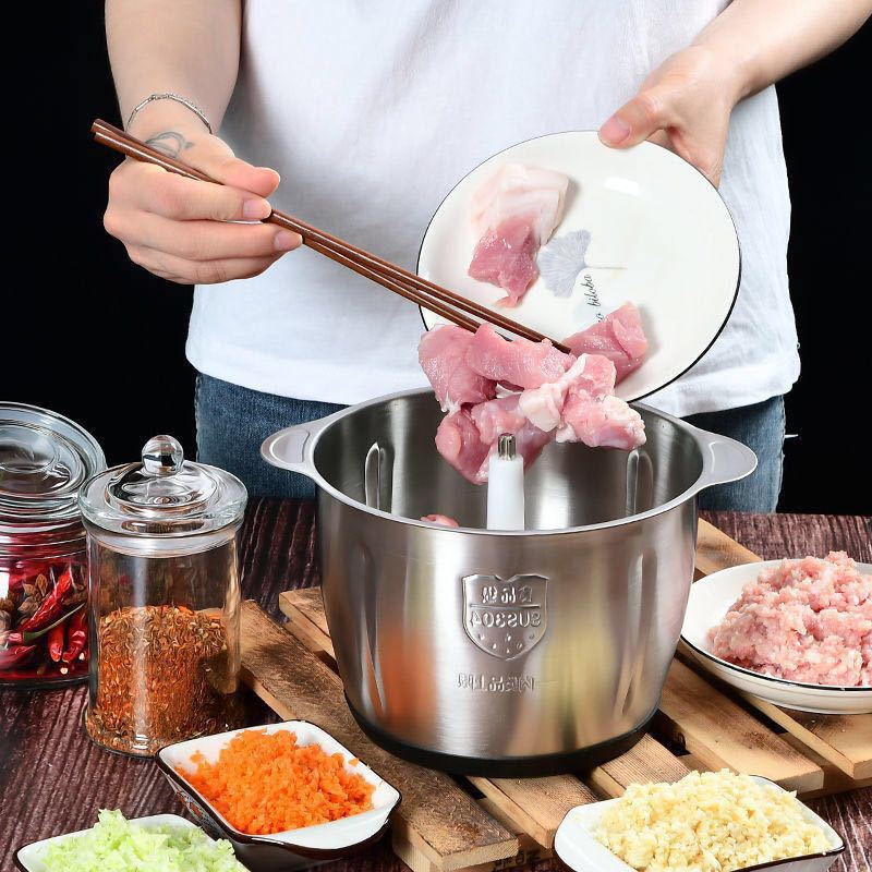 Máy Xay Thịt - Máy Xay Thịt Mini - Cối Inox 304 Không Rỉ Sét, Xoay Nhuyễn Rau Củ, Tỏi Ớt, Đa Năng