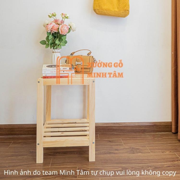 Kệ đầu giường gỗ thông 2 tầng Minh Tâm tự lắp ráp decor phòng ngủ l Kệ để đầu giường bằng gỗ 50*35*35cm