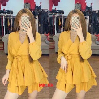 Đầm tầng phối tay lưới cột nơ dễ thương