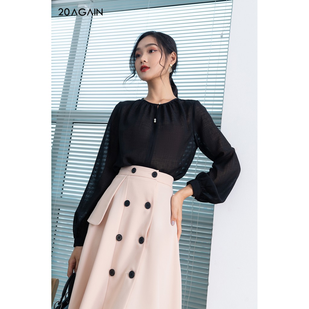 Áo sơ mi dài tay dúm cổ trơn màu ASA0988 20AGAIN | BigBuy360 - bigbuy360.vn