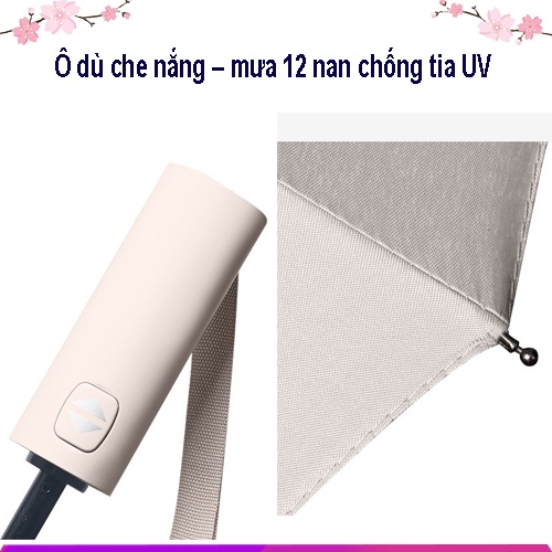Ô dù che mưa, che nắng ngoài trời cầm tay chống tia UV bấm tự động gấp gọn hai chiều 12 nan