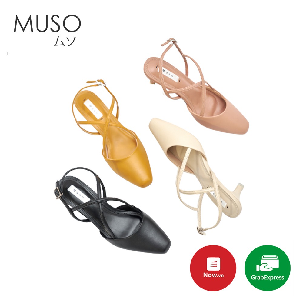 Giày cao gót mũi nhọn quai đan chéo siêu xinh Muso gót nhọn 3cm thích hợp đi học dự tiệc cho nữ