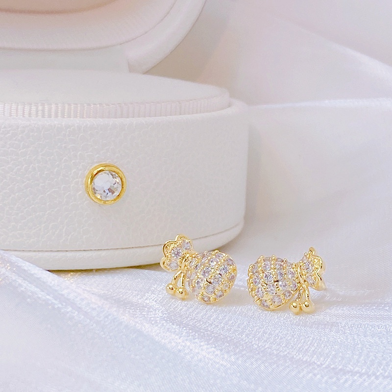 Bông tai mạ vàng 18K hình túi xách đính đá zircon thời trang