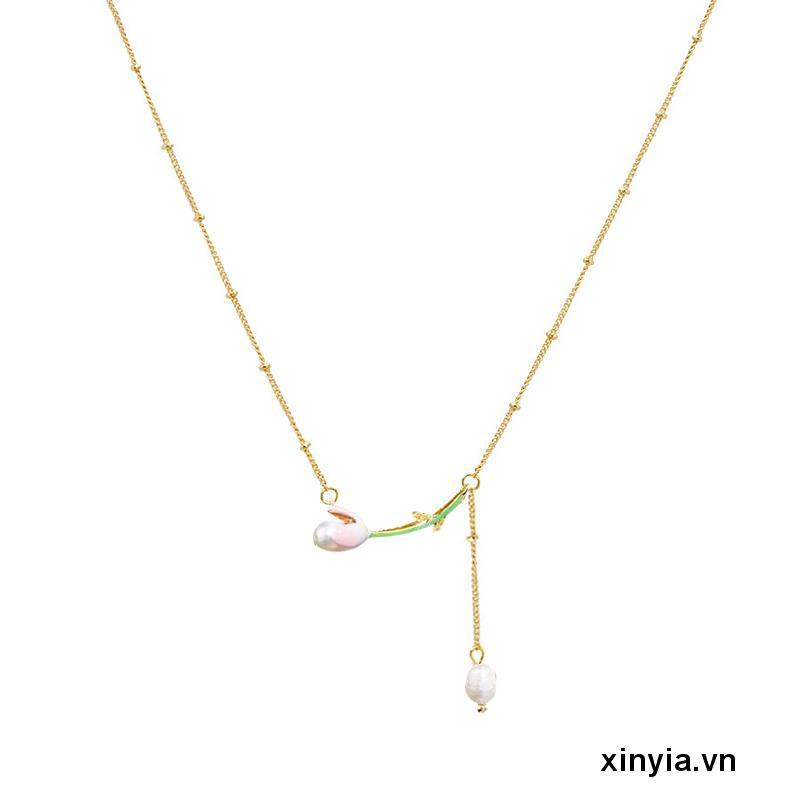 Vòng Cổ Tua Rua Hình Hoa Tulip Đính Ngọc Trai Thanh Lịch Sang Trọng Phong Cách Hàn Quốc