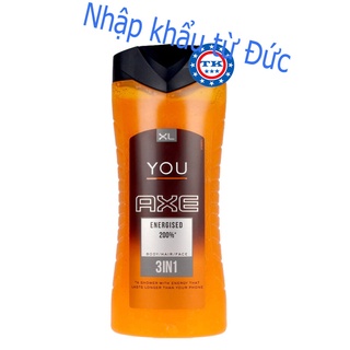 Sữa tắm +gội +rửa mặt cao cấp dành cho nam axe energised 400ml - đức