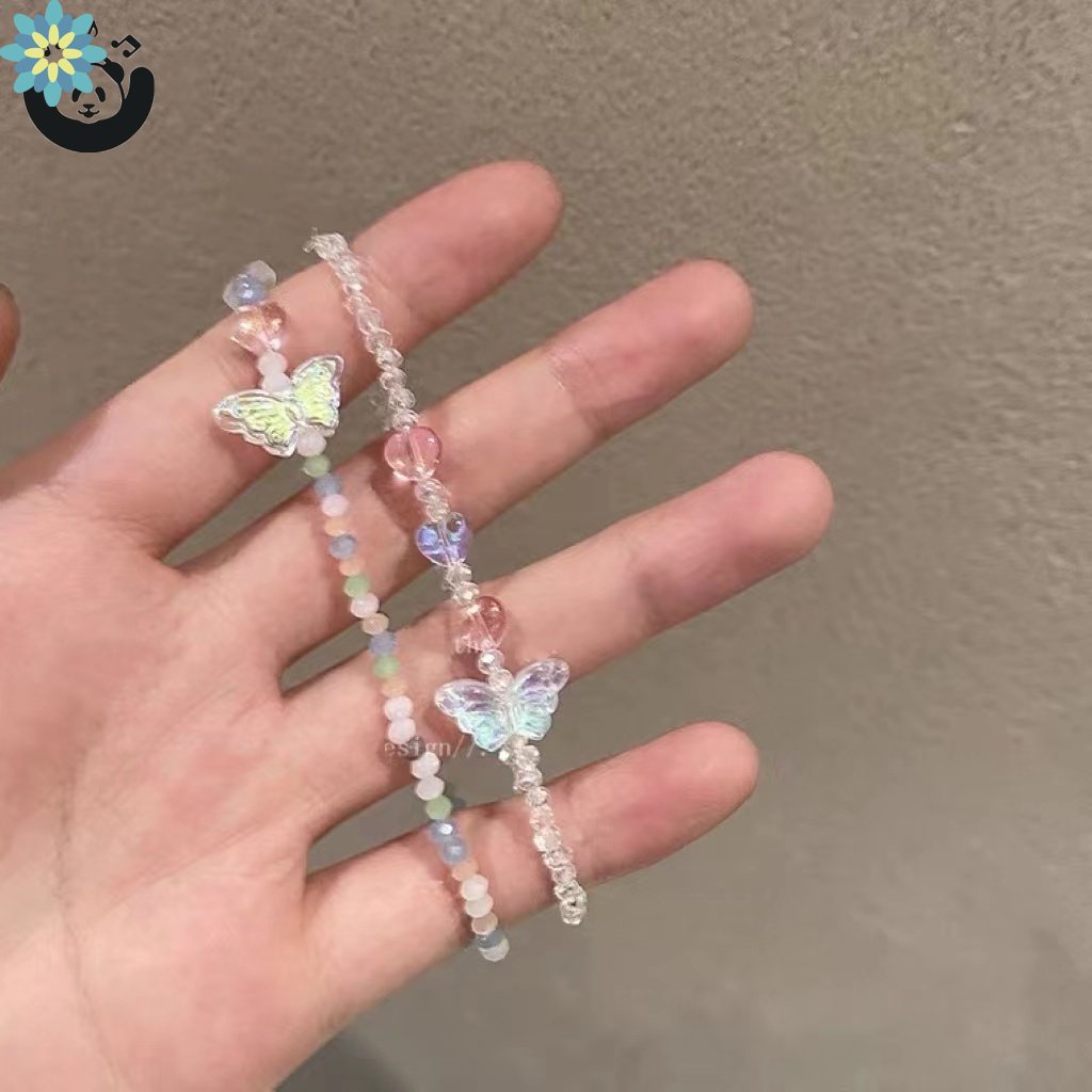 Vòng Tay Dây Thừng Xỏ Hạt Acrylic Hình Bướm Nhiều Màu Xinh Xắn Có