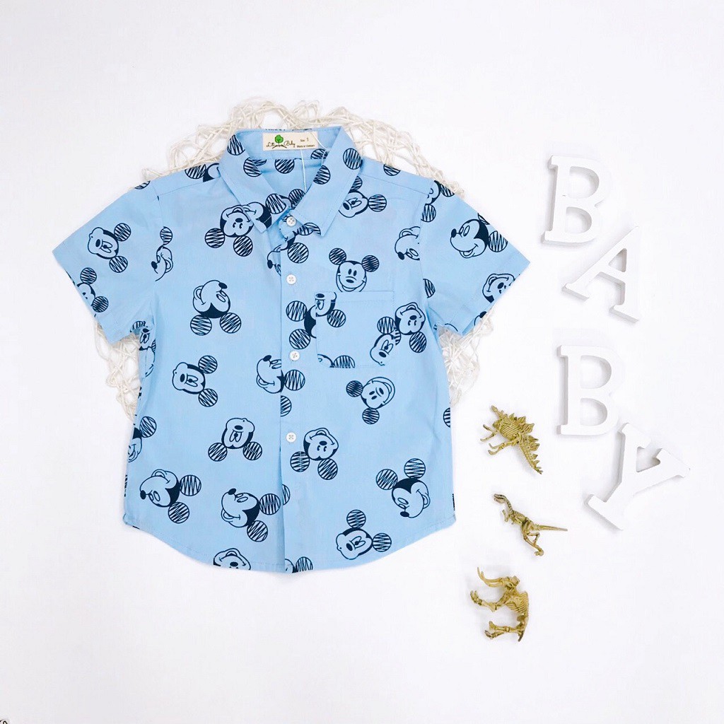 Áo sơ mi bé trai SUNKIDS, áo sơ mi cho bé trai chất vải thô mềm mát, size 6-10 tuổi