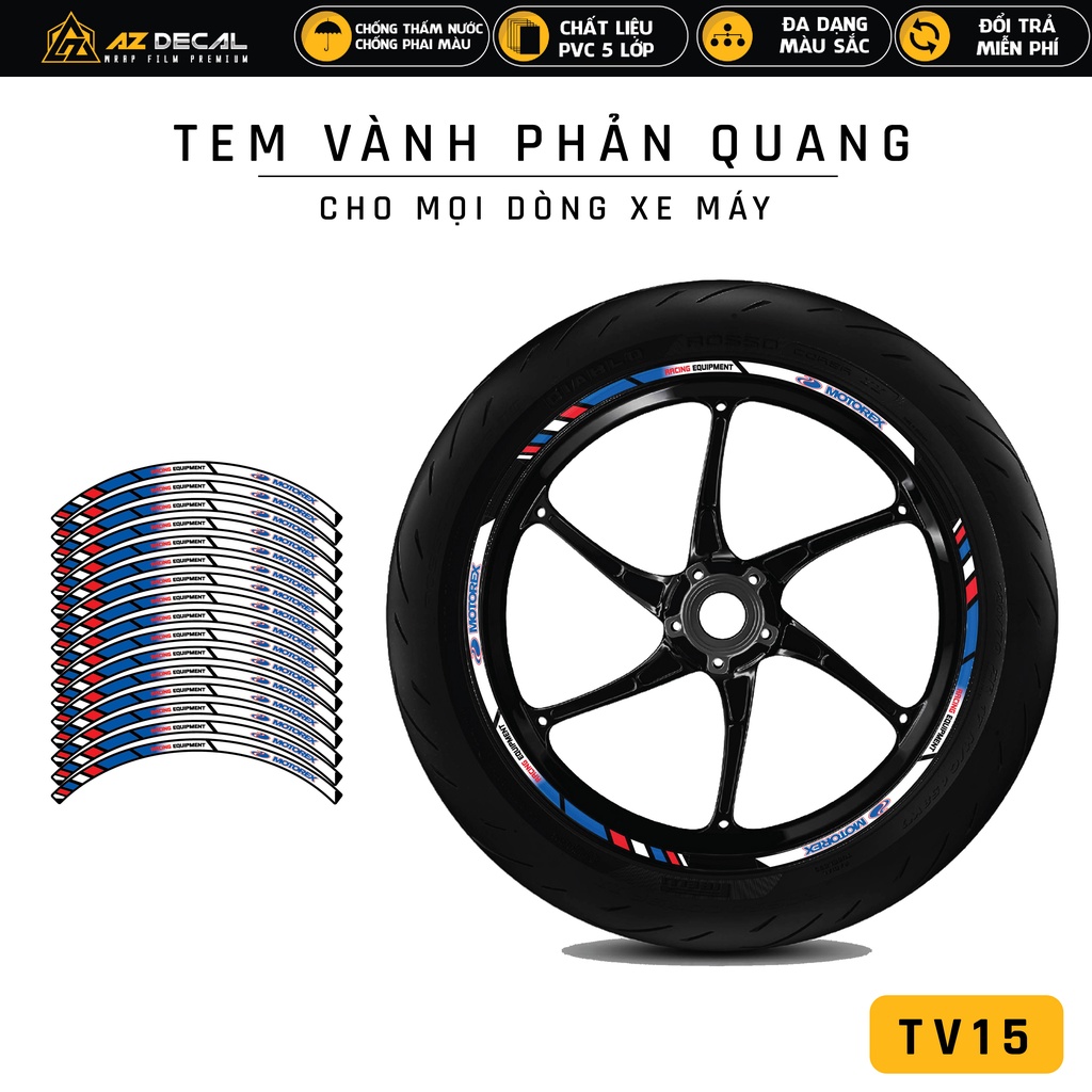 Tem Dán Vành Xe Máy Phản Quang Motorex | TV15 | Decal Dán Mâm Exciter Winner AB NVX SH Vario Future 