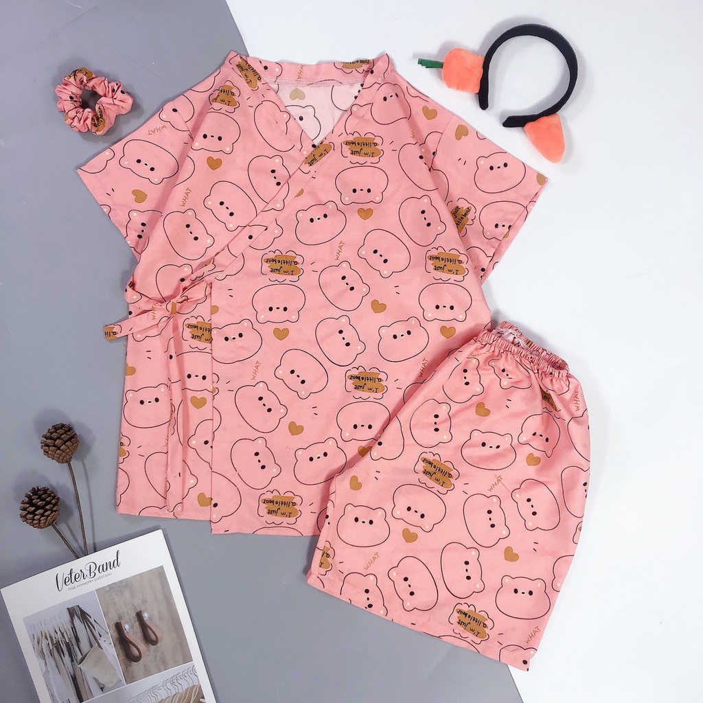 Đồ ngủ nữ pijama mặc nhà kimono HATIBO chất kate thái cao cấp, bộ quần áo ngủ pizama tay ngắn quần đùi