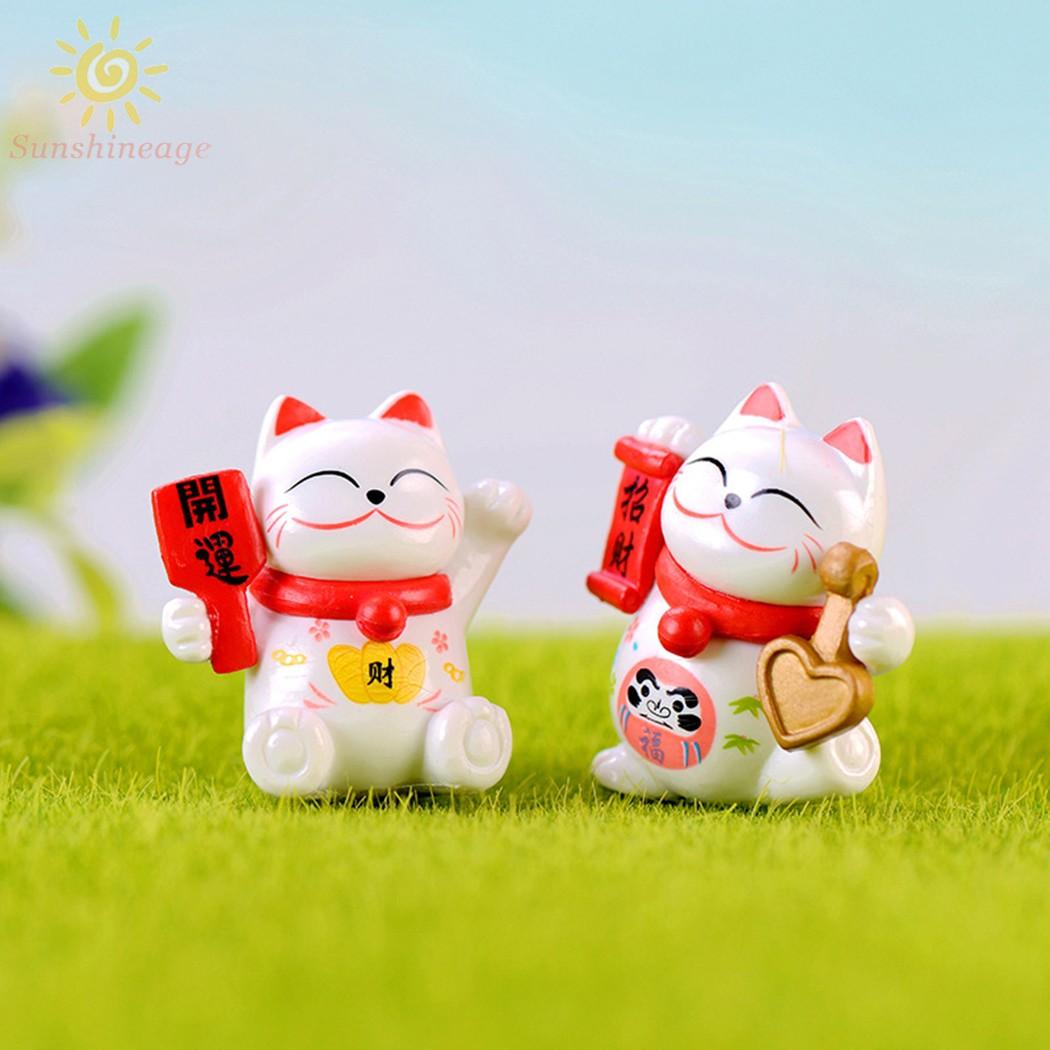 Set 4 Tượng Mèo May Mắn Mini Dễ Thương Trang Trí Sân Vườn