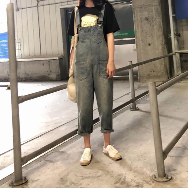 [ Sẵn s M 2xl 4xl ] Quần yếm bò jeans ulzzang có size bigsize / quần yếm ống suông rách gối xịn | BigBuy360 - bigbuy360.vn
