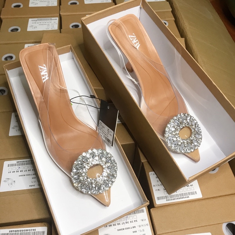 Giày mica đá tròn cao gót 8cm ZR xuất Full box MS-52194