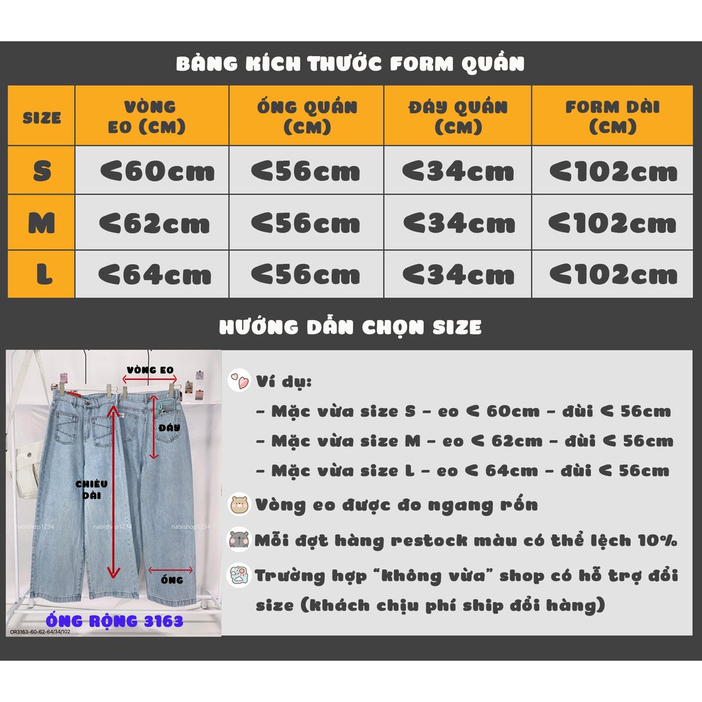 Quần Ống Rộng Jean Nữ Cạp Cao Túi Kiểu - Nabishop1234 Mã 3163 (ẢNH THẬT KÈM VIDEO) | BigBuy360 - bigbuy360.vn