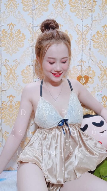 [SALE 30%] Đồ ngủ lụa cao cấp ren nude có mút