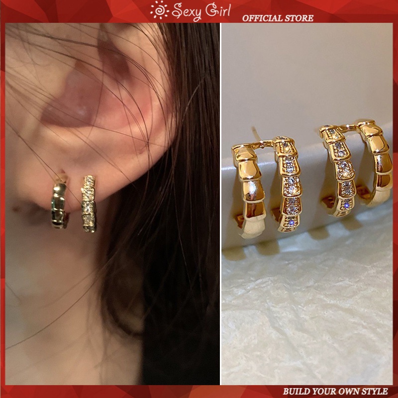 Bông Tai Mạ Bạc 925 Hai Lớp Đính Đá Zircon Hình Tròn Gợi Cảm Cho Nữ