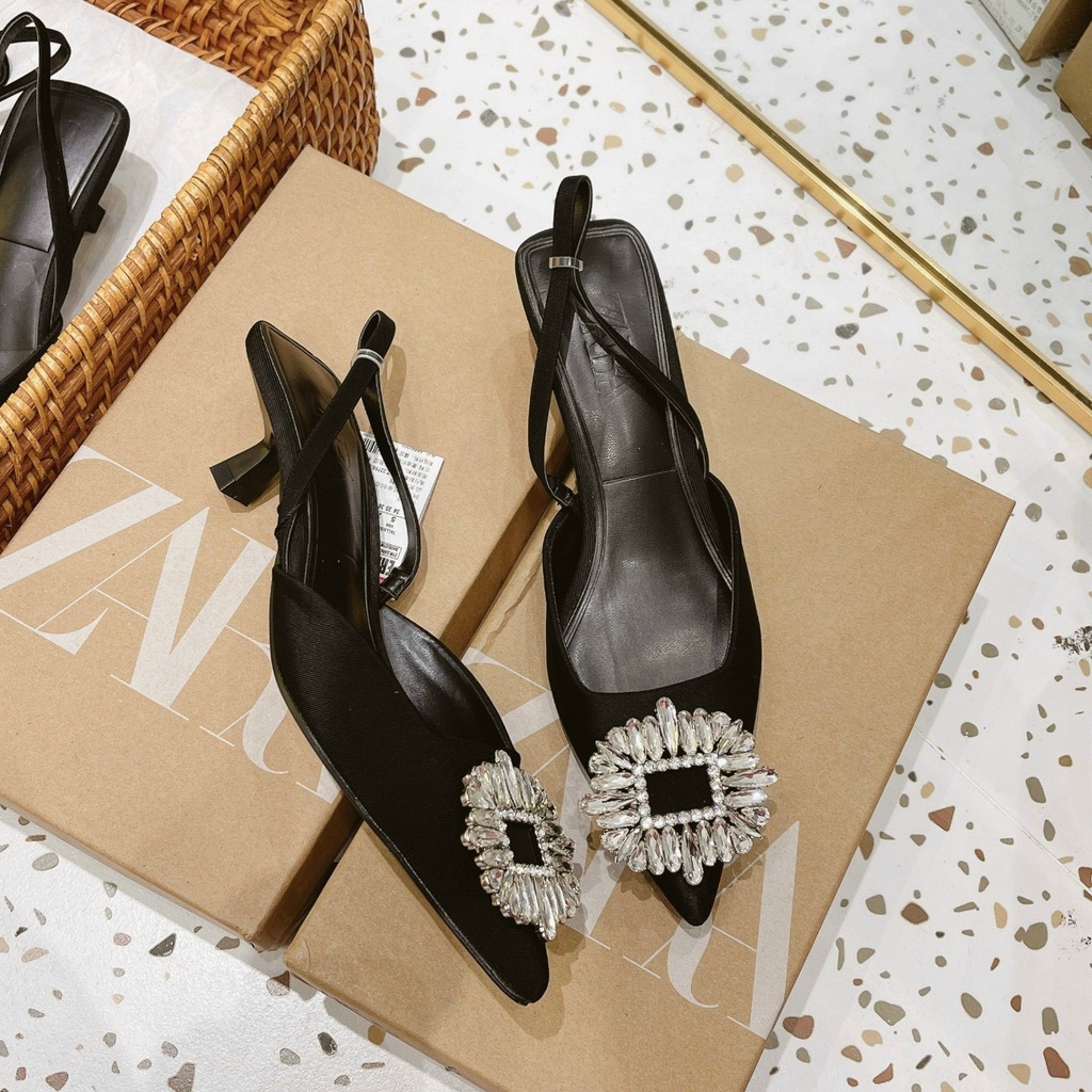 (ẢNH THẬT) Sandal Zara Mặt Đá Đen Mềm Êm Fullbox Tag Cao Cấp