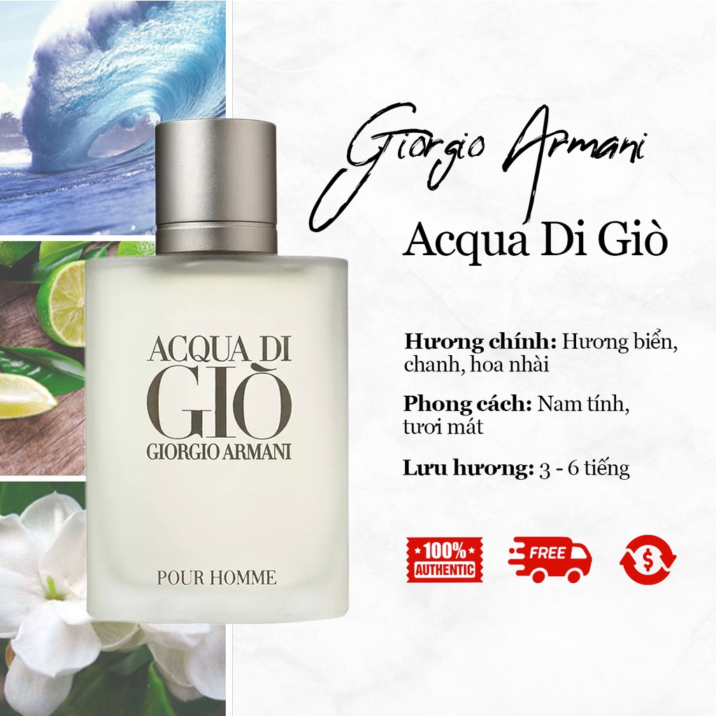 *𝐒𝐄𝐍𝐒𝐈* Nước hoa nam Acqua Di Giò (Giò Trắng) - Mẫu Thử 5ml, 10ml | Tươi Mát, Nam tính, Tinh tế