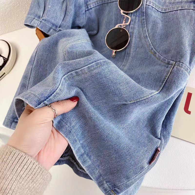 Đầm Denim Tay Phồng Phong Cách Hàn Quốc Thời Trang Mùa Hè Xinh Xắn Cho Bé Gái