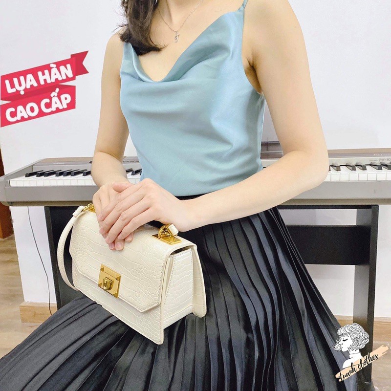 [ÁO HAI DÂY] Áo lụa hai dây nữ cổ đổ, áo 2 dây lụa cao cấp có thể điều chỉnh dây áo | BigBuy360 - bigbuy360.vn