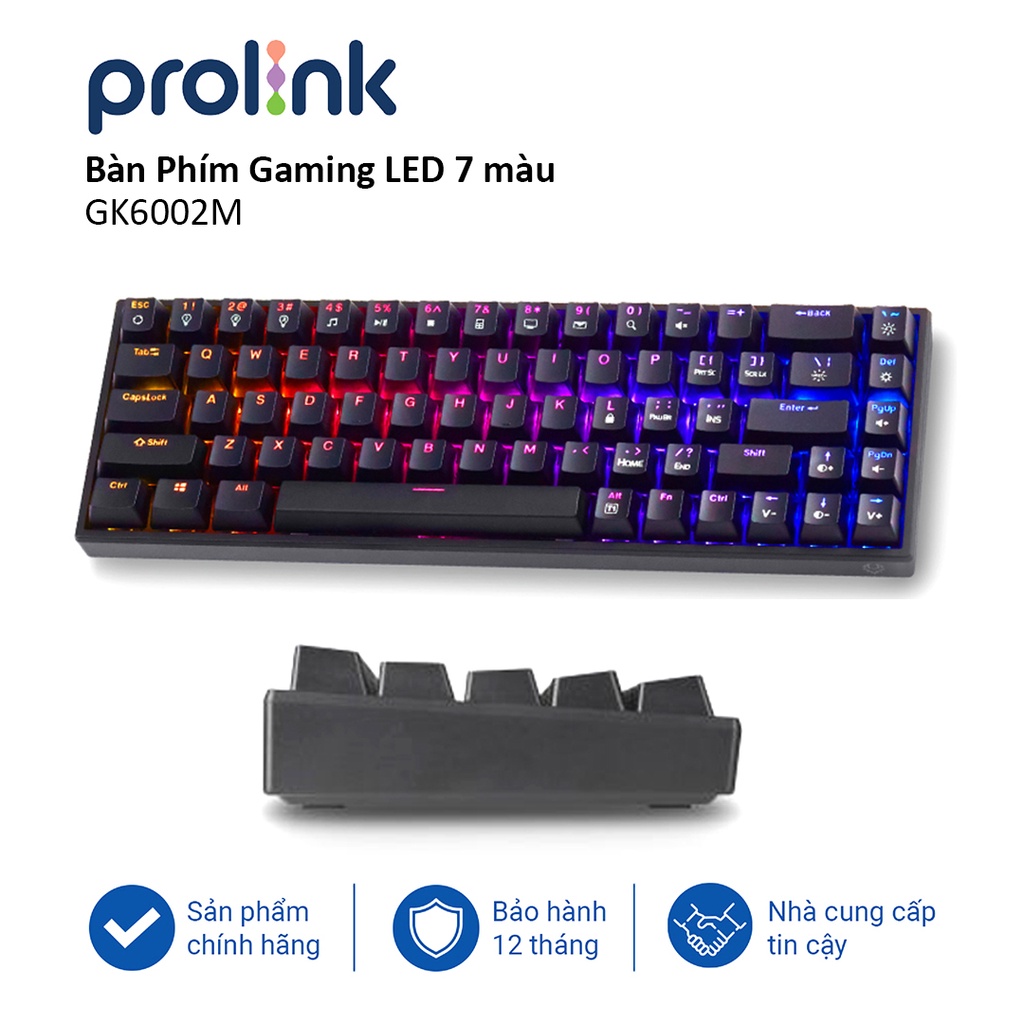 Bàn phím Gaming giả cơ PROLiNK GK6002M có LED 7 màu, độ nhạy cao, dễ vận chuyển chuyên chơi game Esport