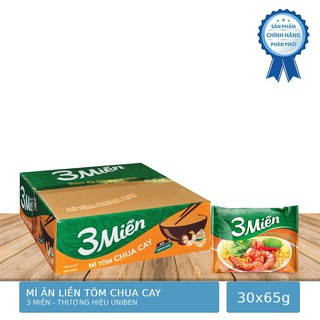 Thùng 30 Gói Mì Ăn Liền 3 Miền Vị Tôm Chua Cay Đặc Biệt 65g