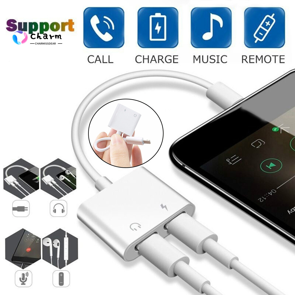 [CM] Availble 2 in 1 Charging Music Call Earphone Converter Adapter Cable for iPhone X/7/8/XS