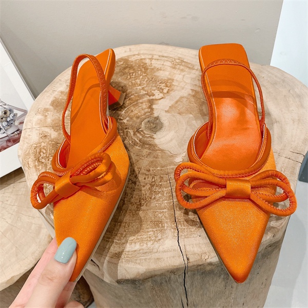 Giày Cao Gót Mũi Nhọn Bằng Da Đính Nơ Nhiều Màu Sắc Xinh Xắn Thời Trang Cho Nữ Size 35-41 1.18 Inch